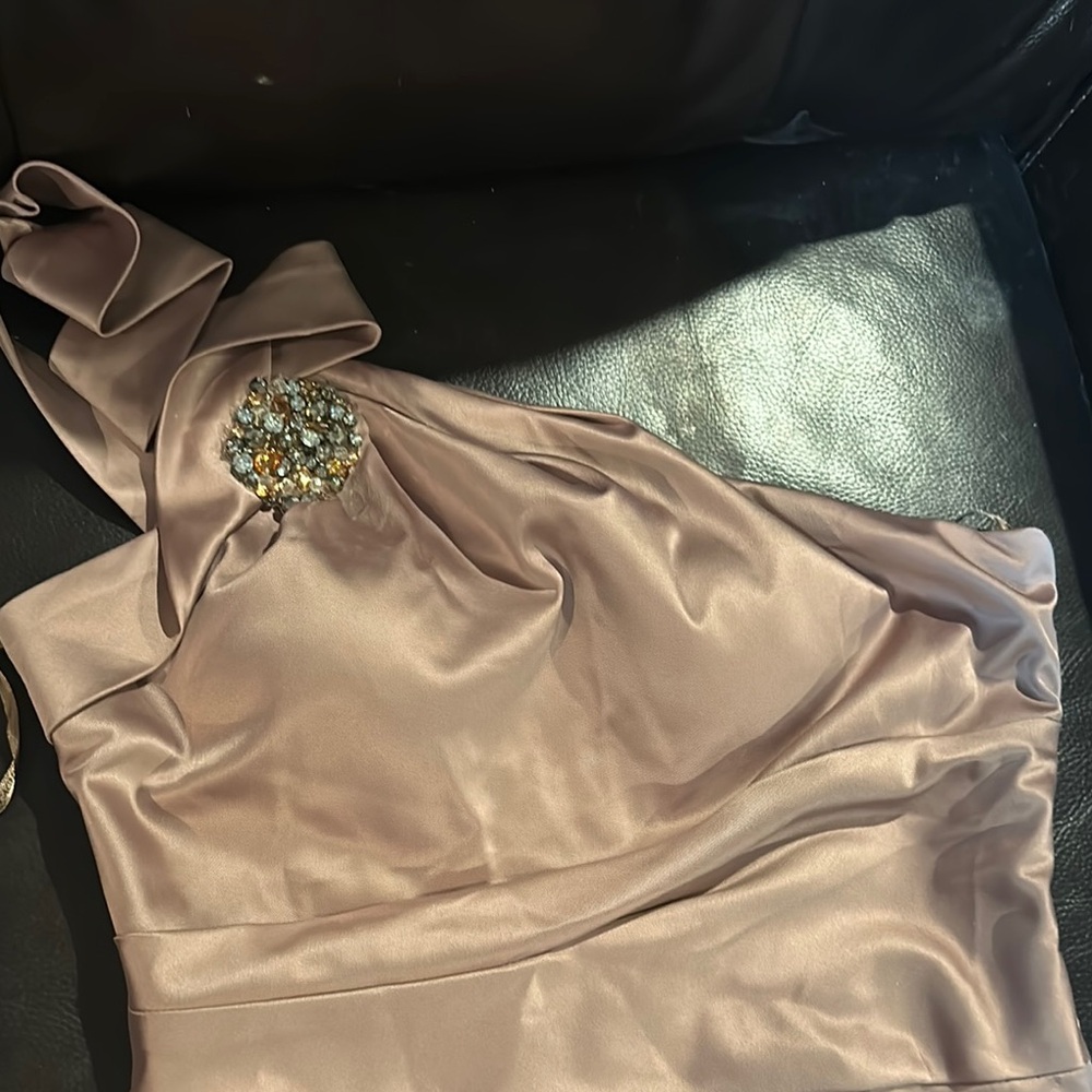 Cachet Pink Asymmetrical Ruched Embellished Gown